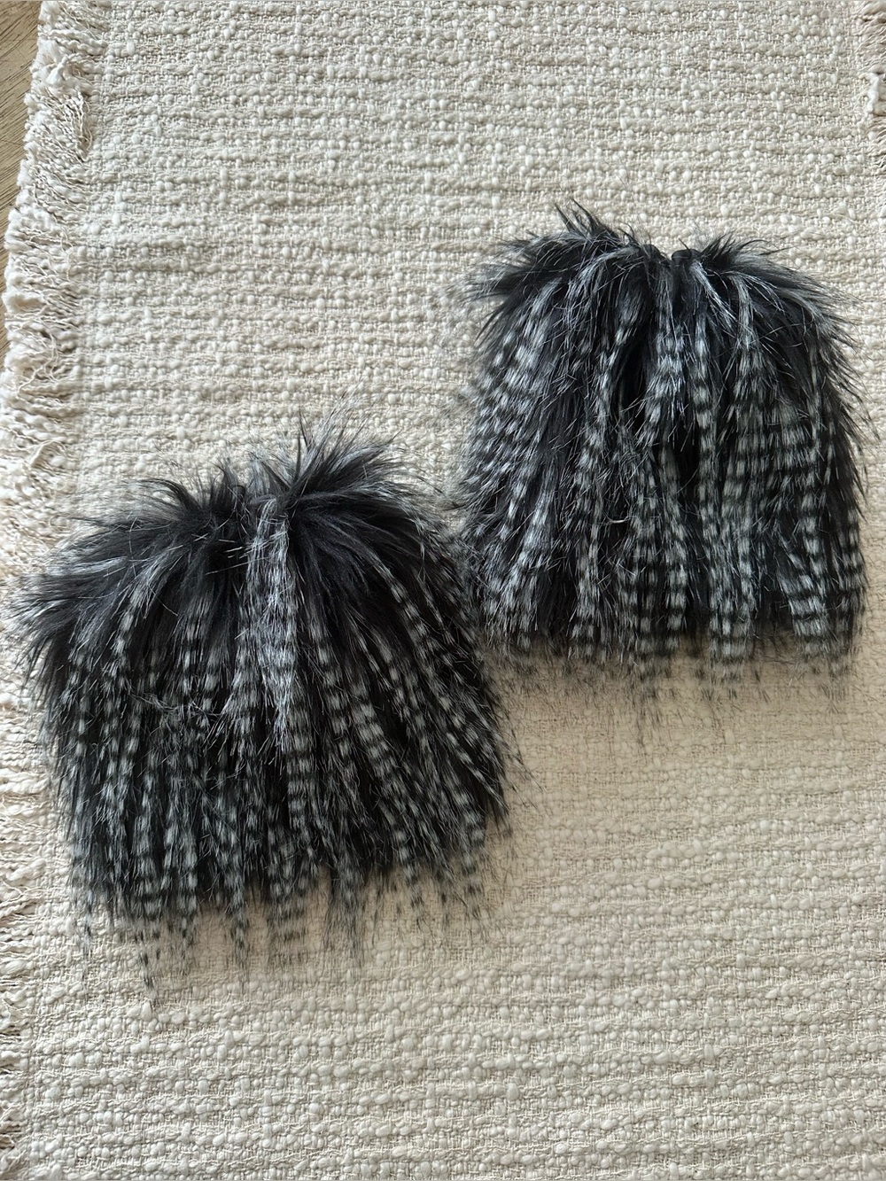 Faux Fur Costume Wrist or Ankle Pair in Black and Gray Crow Owl